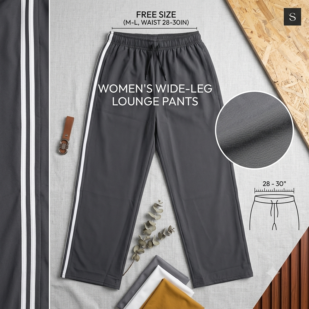 Women's Relaxed Wide-Leg Side-Stripe Trousers – Charcoal Grey Everyday Activewear