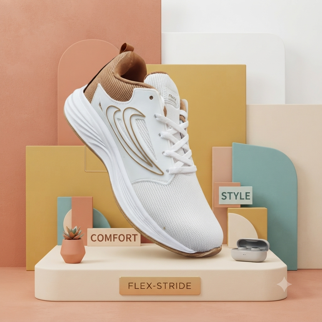 Sale  Share: Premium White & Tan Casual Sports Sneakers
