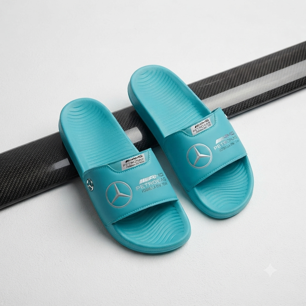 Premium Motorsport Unisex Comfort Sliders | AMG Petronas F1 Branding - Cyan