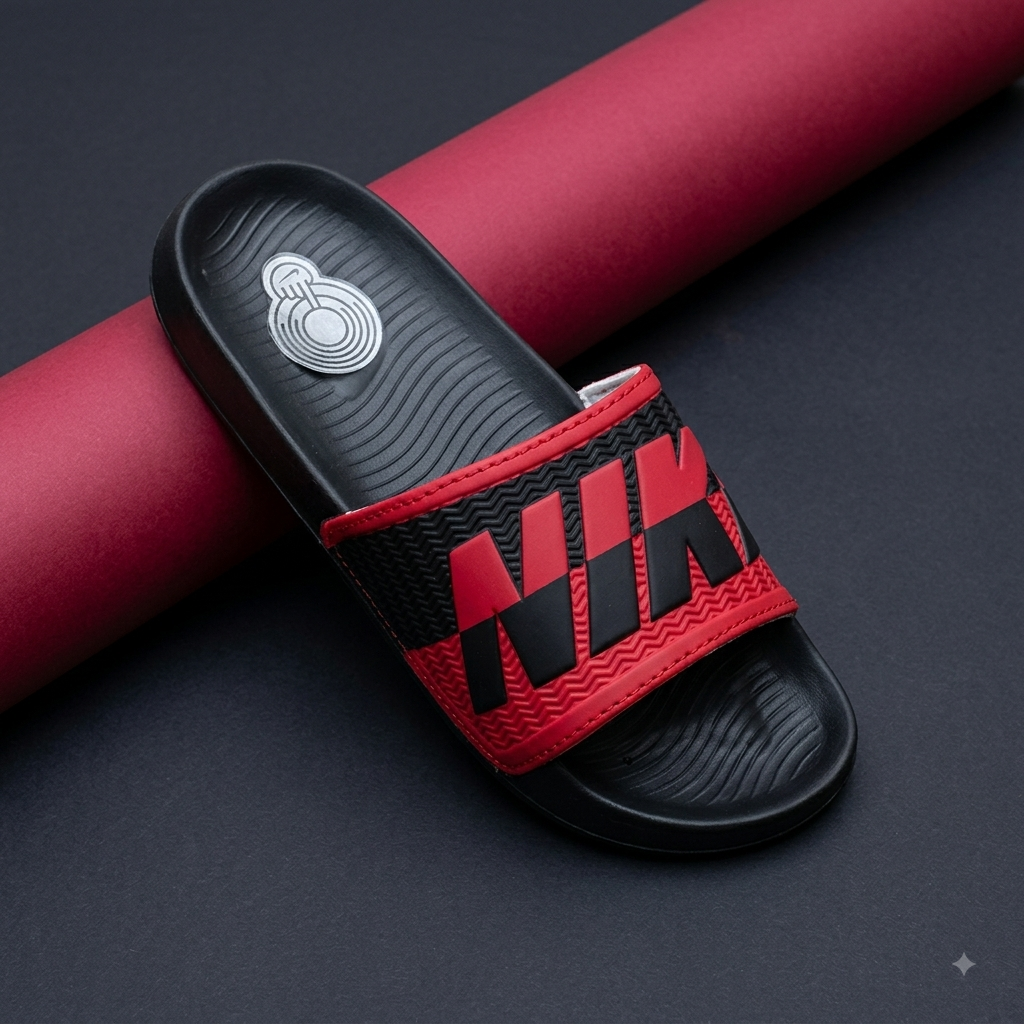 Men’s Black & Red Stylish Sliders | Comfortable Casual Slip-On Slippers for Everyday Wear