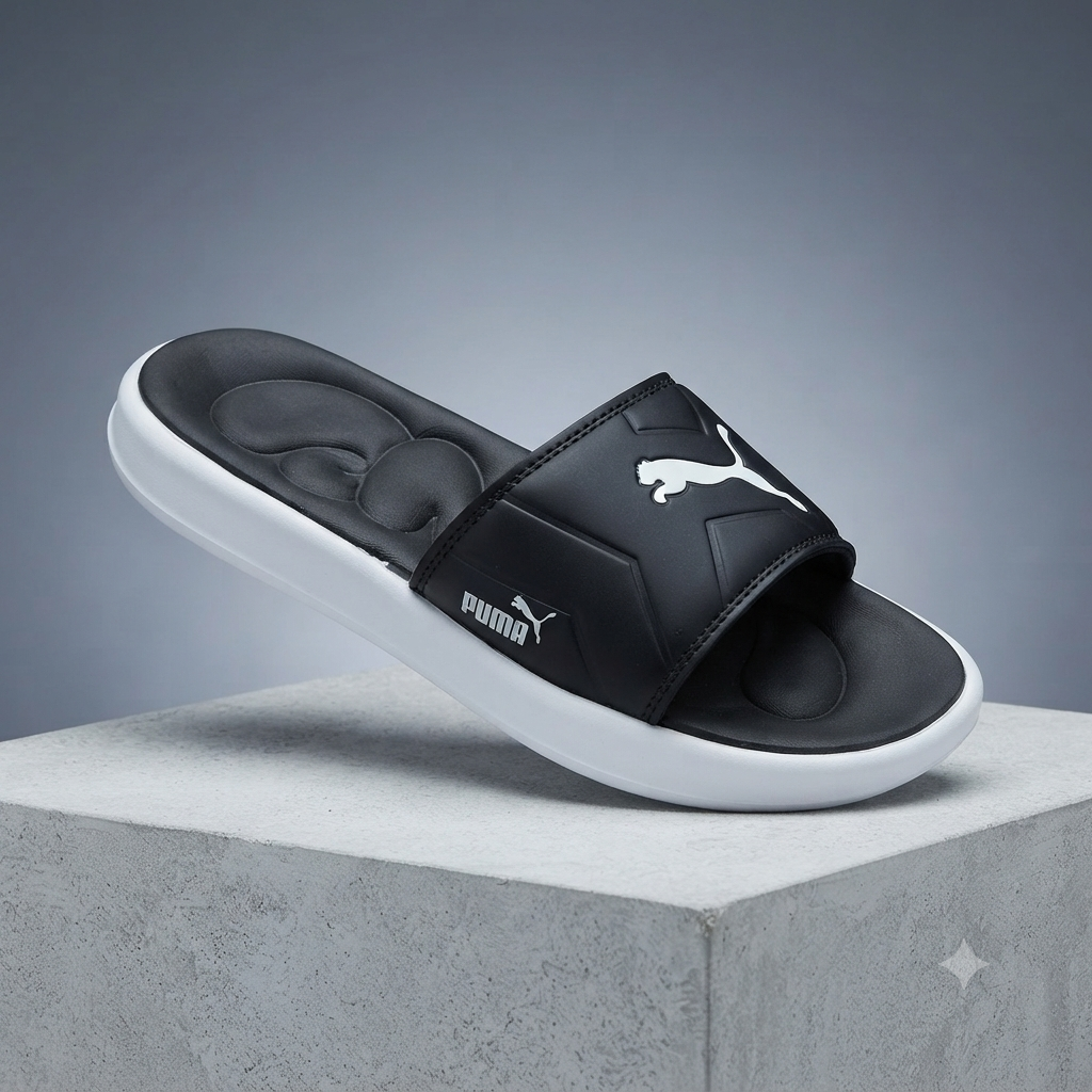 Iconic Athletic Comfort Slides – Black & White