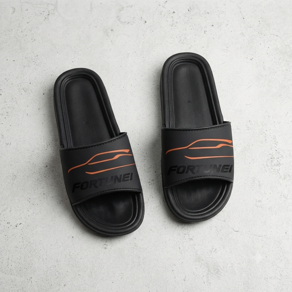 UrbanFlex Premium Black Comfort Slides with Sporty Orange Accent For Men and Women