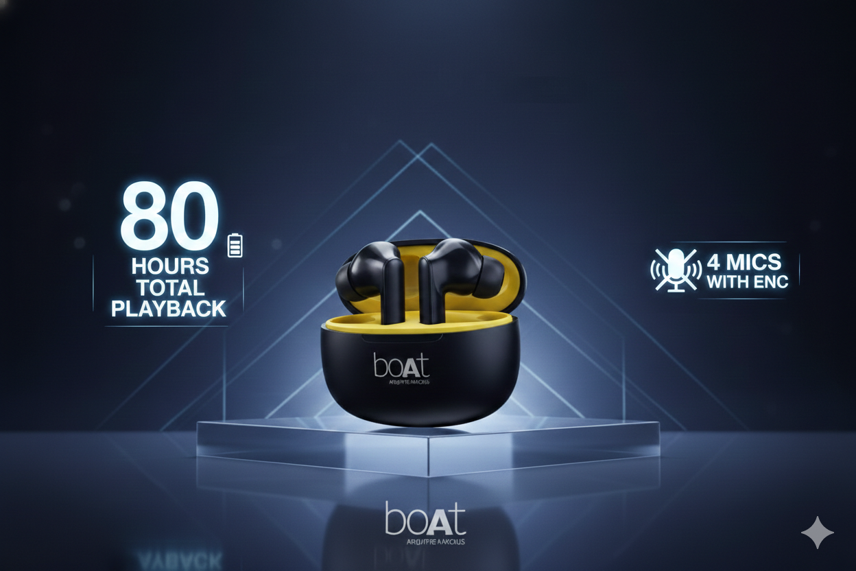 Airdopes 996 True Wireless Earbuds with Active Noise Cancellation & ENx™ Technology Premium TWS – Black & Yellow Edition