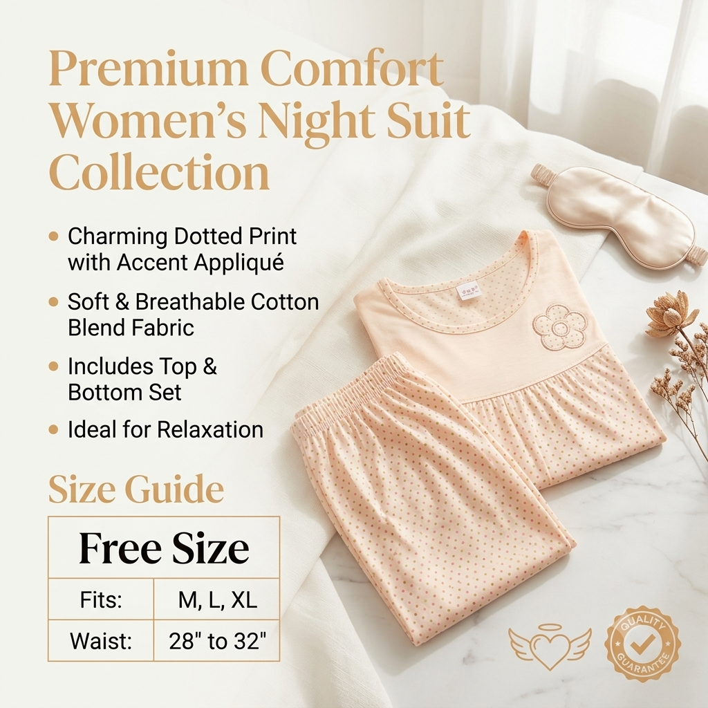 Cozy Elegance Soft Cotton Nightwear Set – Round Neck Short Sleeve Top & Pajama