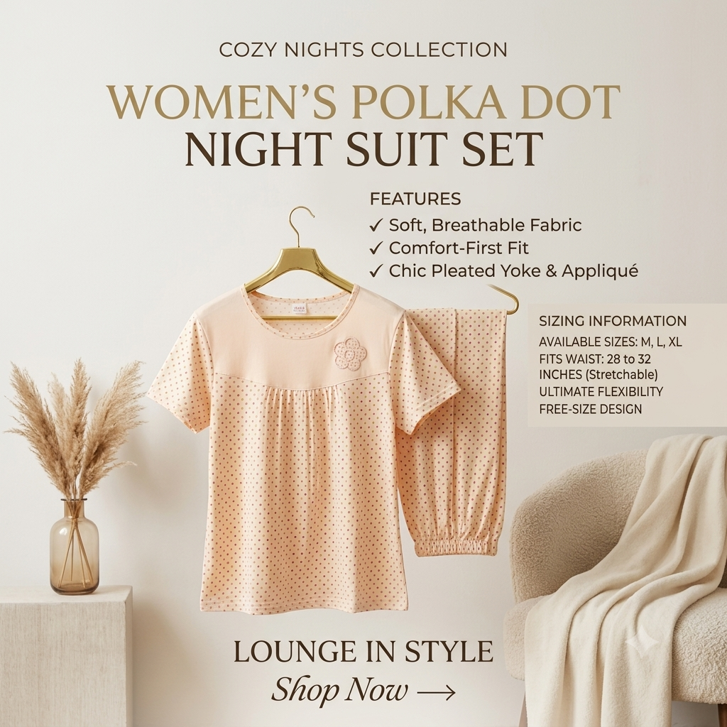 Cozy Elegance Soft Cotton Nightwear Set – Round Neck Short Sleeve Top & Pajama