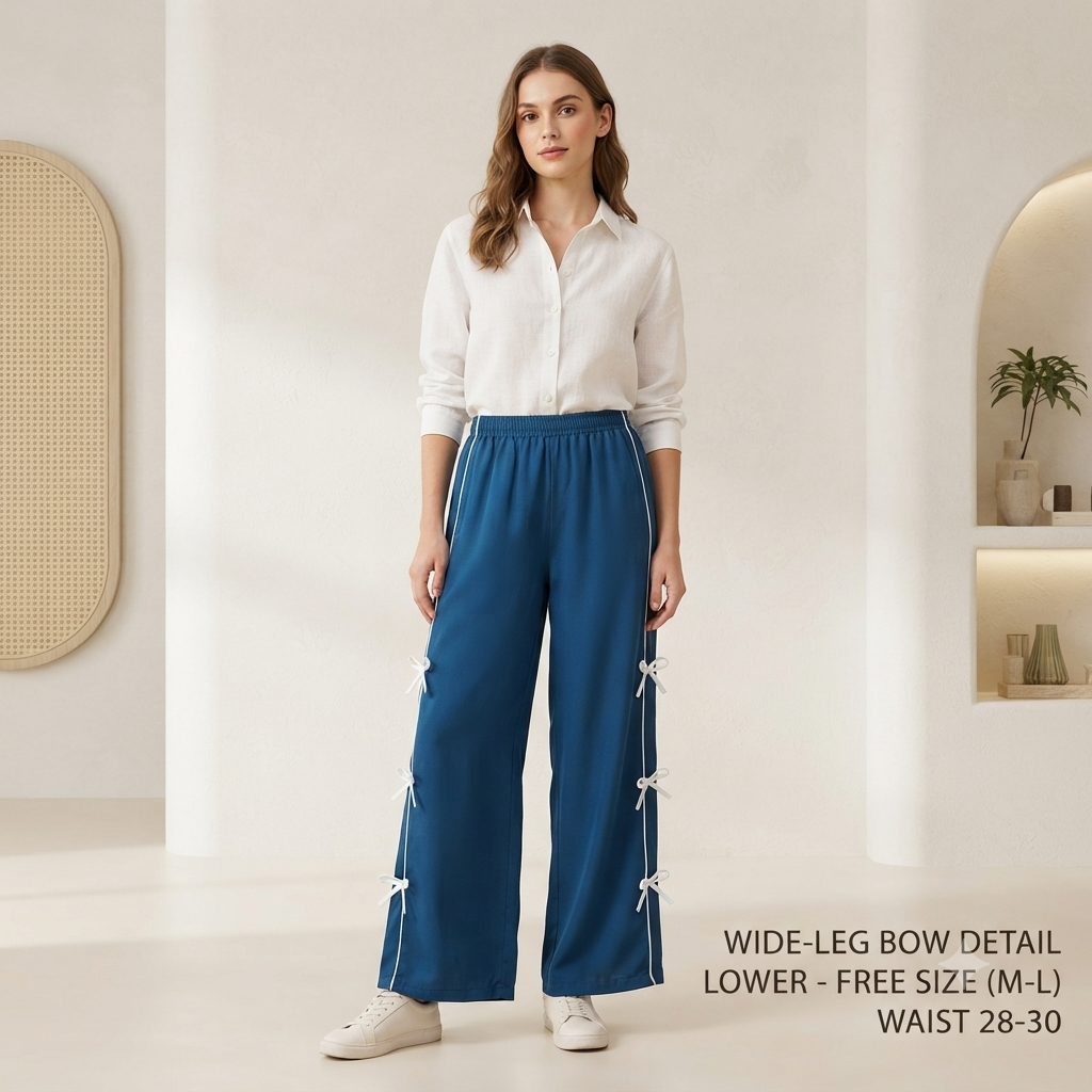 Chic Side-Piping Bow Accent Wide-Leg Track Pants / Lowers