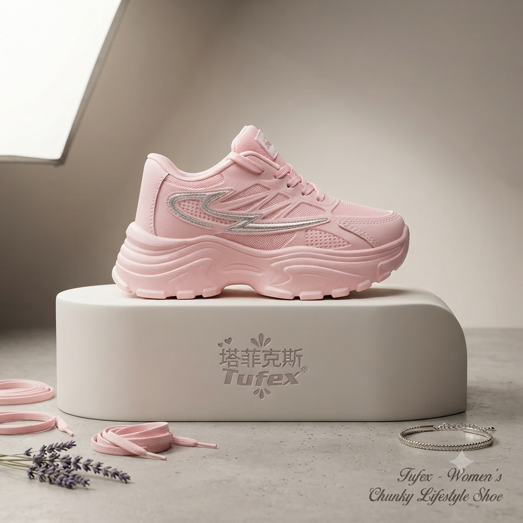 Women’s Chunky Platform Sneaker – Trendy Casual Walking Shoes in Pastel Pink