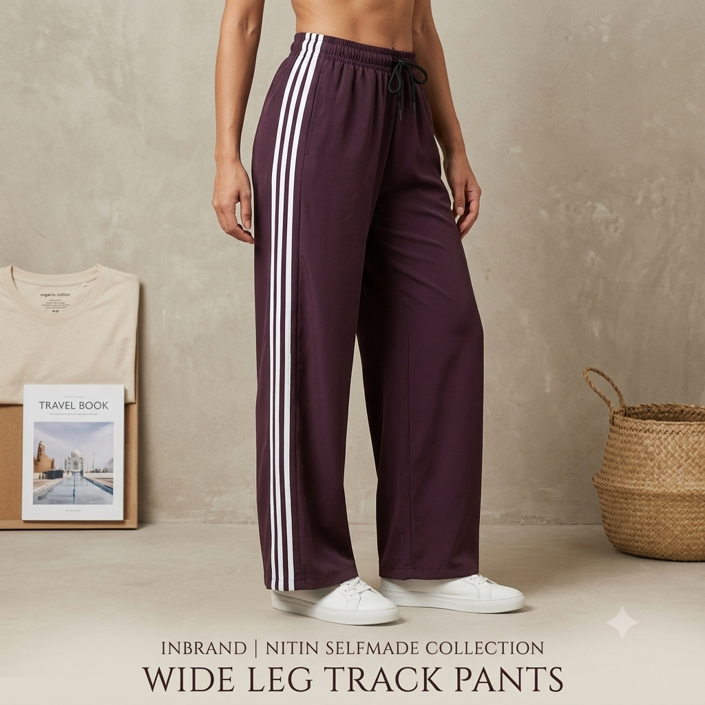 Women's Elastic Waist Wide Leg Track Pants - Deep Purple Athleisure Lower