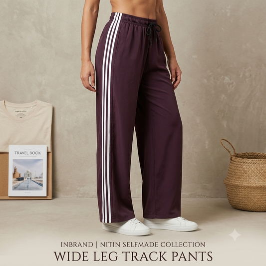 Women's Elastic Waist Wide Leg Track Pants - Deep Purple Athleisure Lower