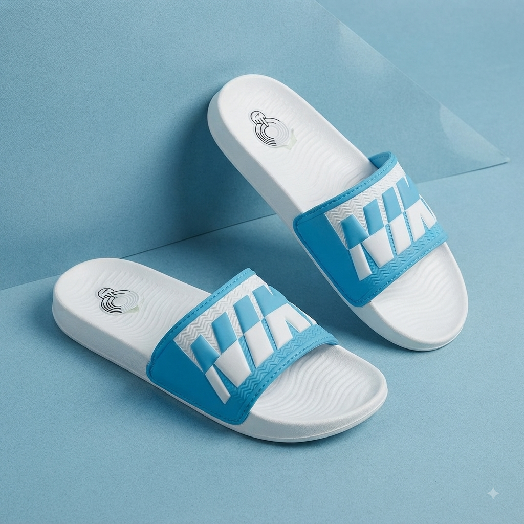 Men’s Premium Blue & White Casual Slides | Stylish Comfort Slip-On Sandals