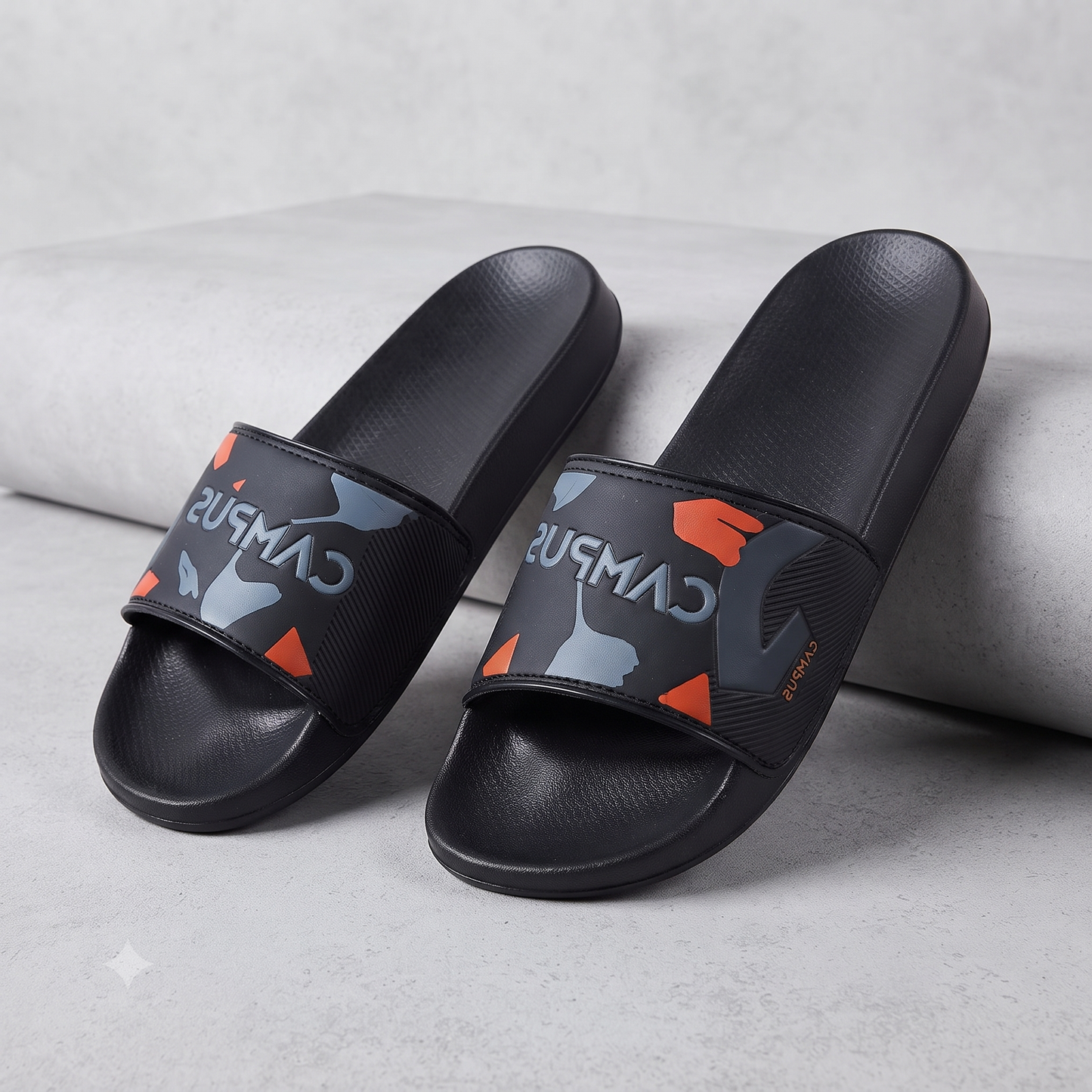 Urban Pulse Black Graphic Slide Slippers – Stylish Everyday Comfort