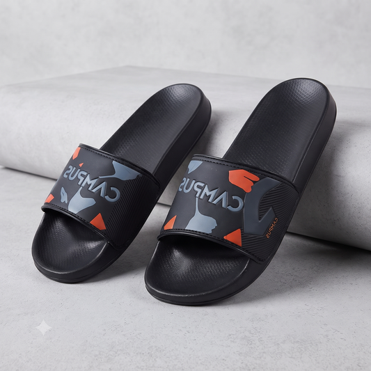 Urban Pulse Black Graphic Slide Slippers – Stylish Everyday Comfort