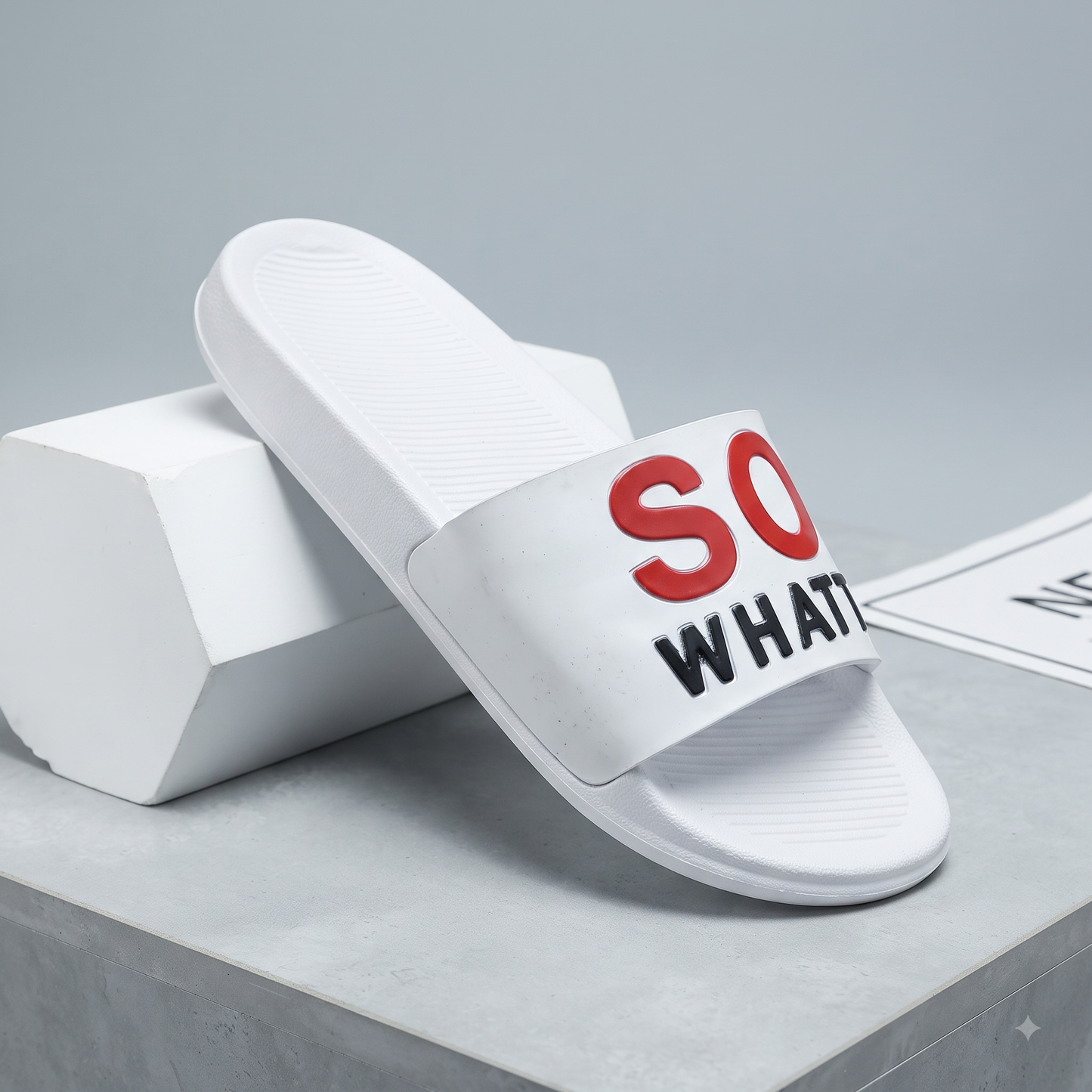 SO WHAT! Premium White Casual Slippers – Stylish & Comfortable Everyday Slides