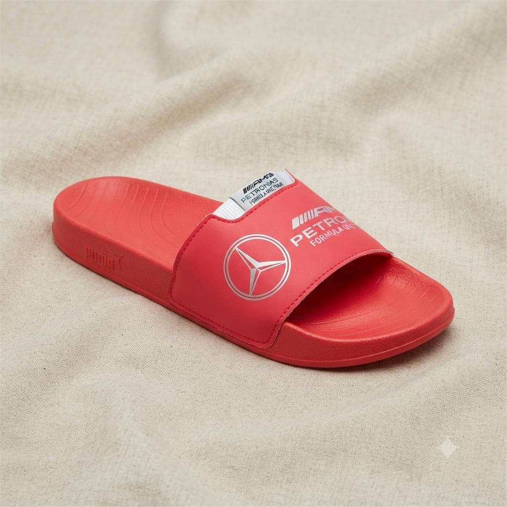 Premium Red Motorsport Formula One Style Men’s Sliders | Cushioned Casual Slip-On Sandals