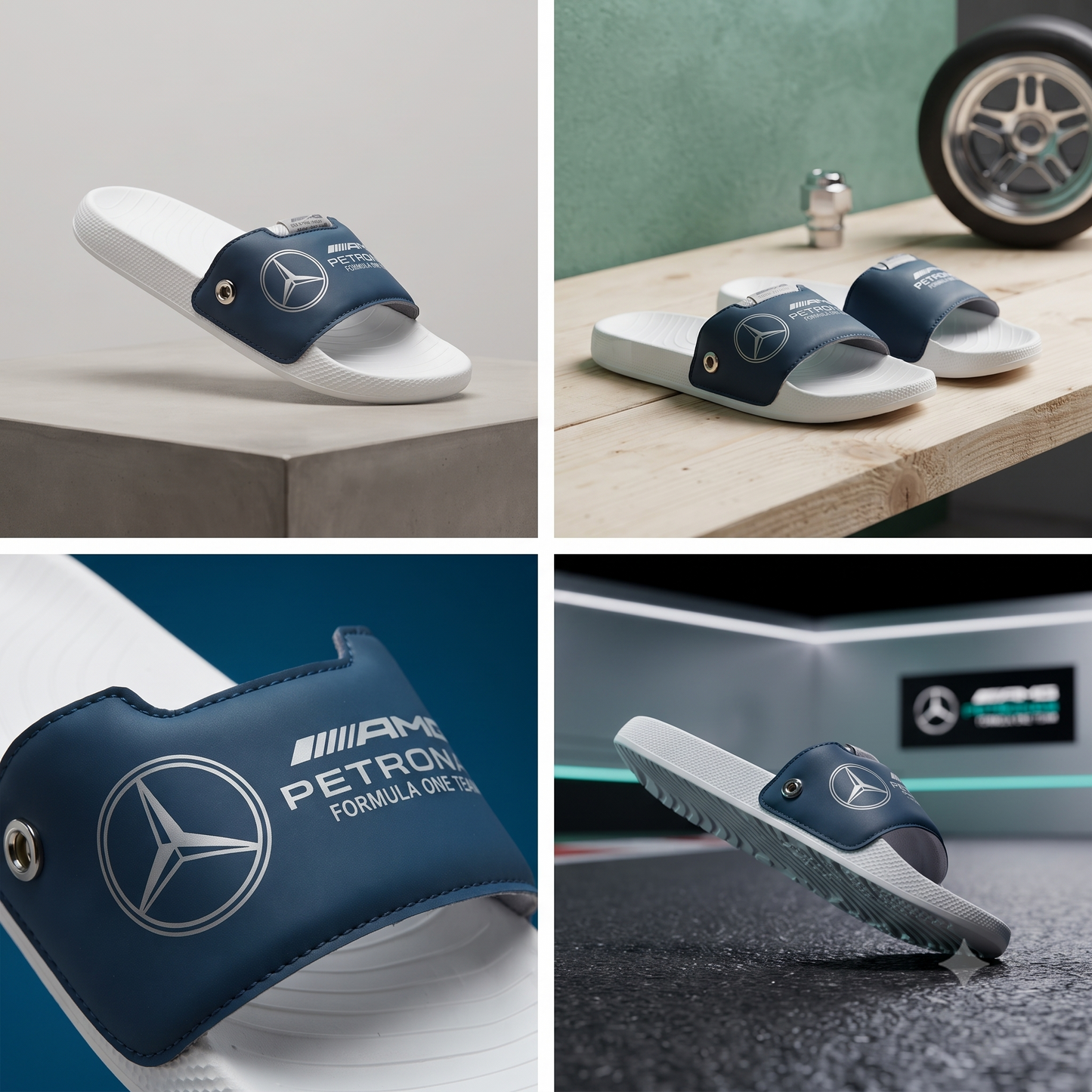 Premium Unisex Navy Blue & White Sports Sliders | Comfortable Casual Slip-On Sandals for Men & Women