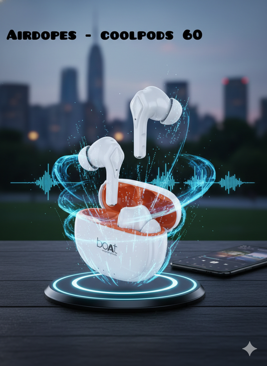 Airdopes 60 | 13mm Drivers | 60-Hour Playtime | Active Noise Cancellation Compact Power: ASAP Fast Charge & Quad Mics with ENx™ Tech