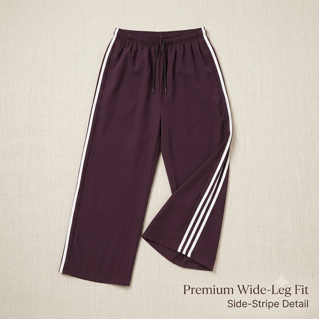 Women's Elastic Waist Wide Leg Track Pants - Deep Purple Athleisure Lower