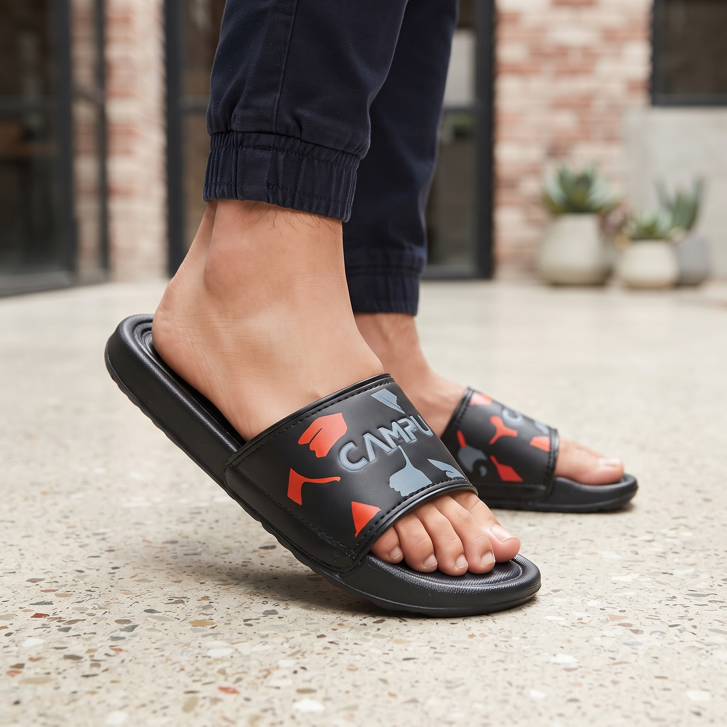 Urban Pulse Black Graphic Slide Slippers – Stylish Everyday Comfort