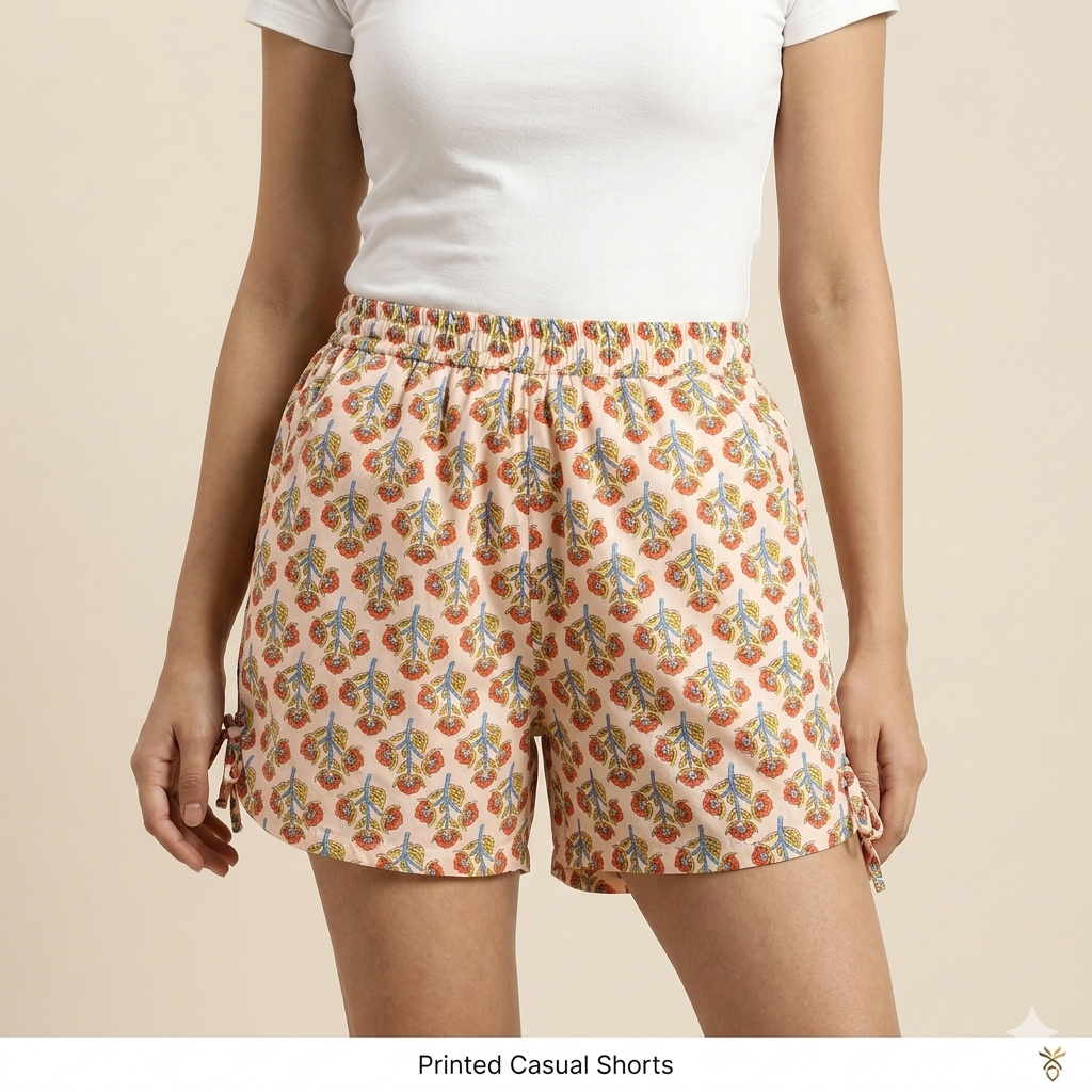 Women’s Floral Print Cotton Lounge Shorts with Side-Tie Detailing