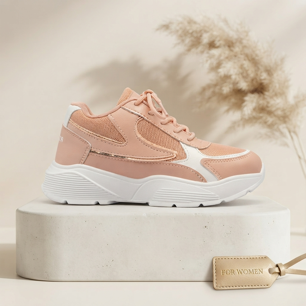 Elegant Peach & White Chunky Fashion Sneakers for Women