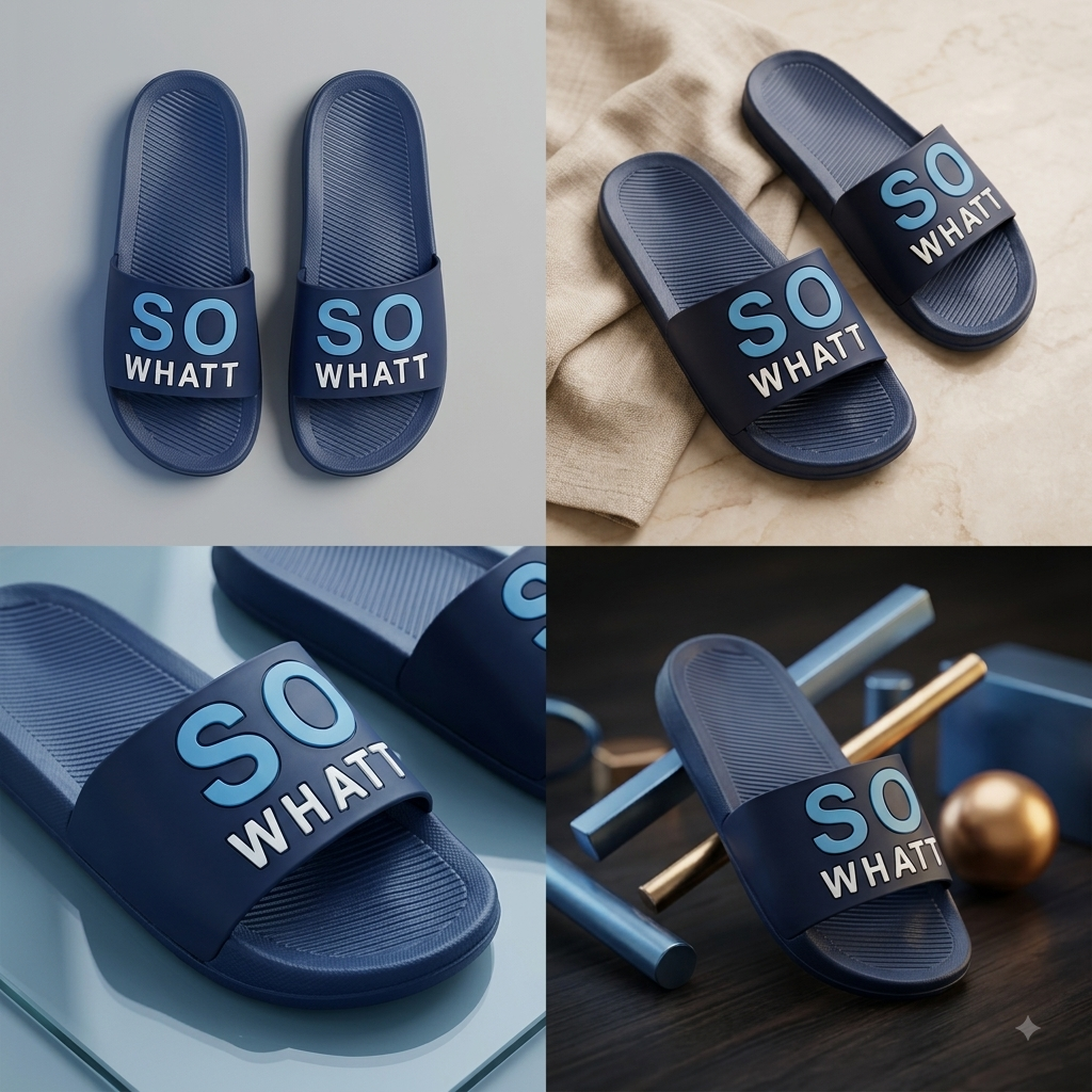 Men’s Navy Blue SO WHATT Printed Sliders – Stylish Casual Slip-On Sandals for Everyday Wear