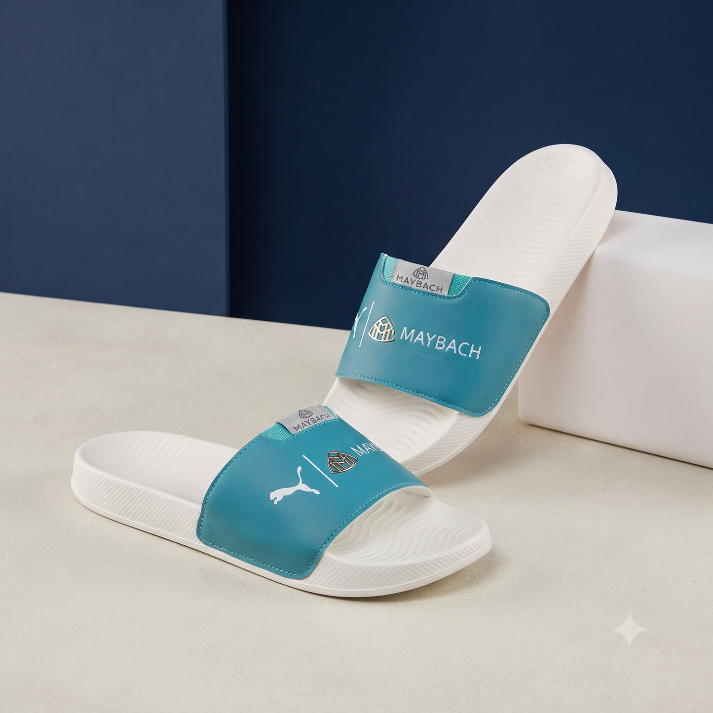 Premium Aqua Blue & White Casual Slide Slippers for Men – Stylish Everyday Comfort