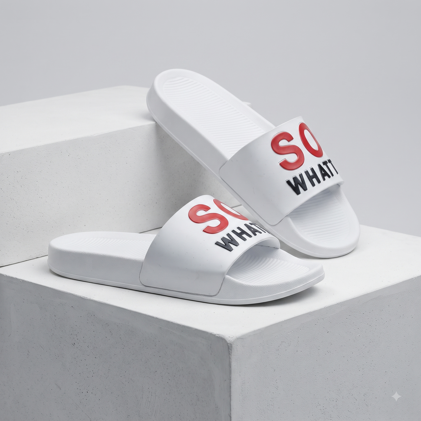 SO WHAT! Premium White Casual Slippers – Stylish & Comfortable Everyday Slides