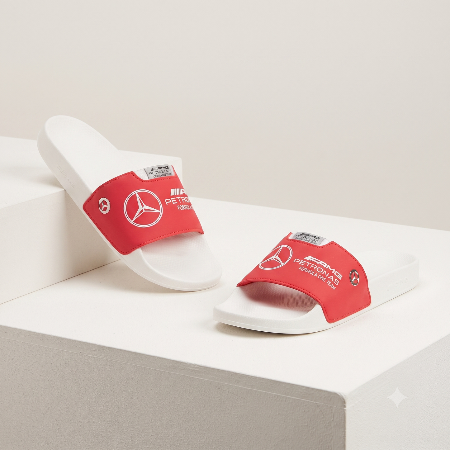 Stylish F1 Racing Edition White & Red Comfort Sliders / Slides