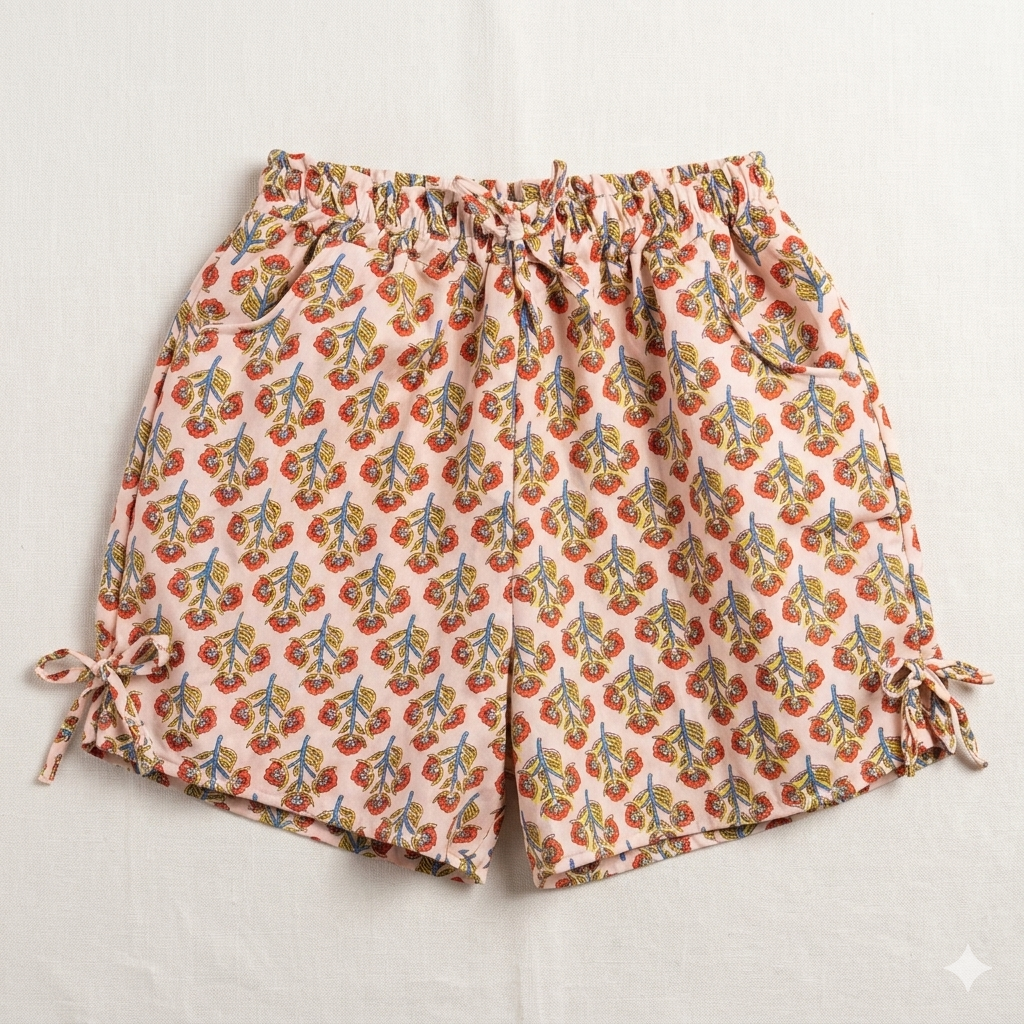 Women’s Floral Print Cotton Lounge Shorts with Side-Tie Detailing