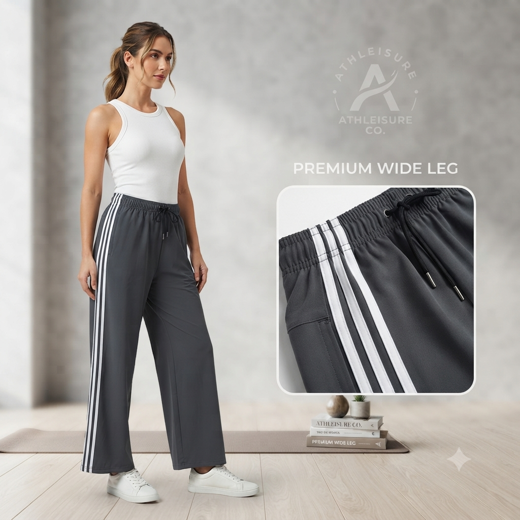 Women's Relaxed Wide-Leg Side-Stripe Trousers – Charcoal Grey Everyday Activewear