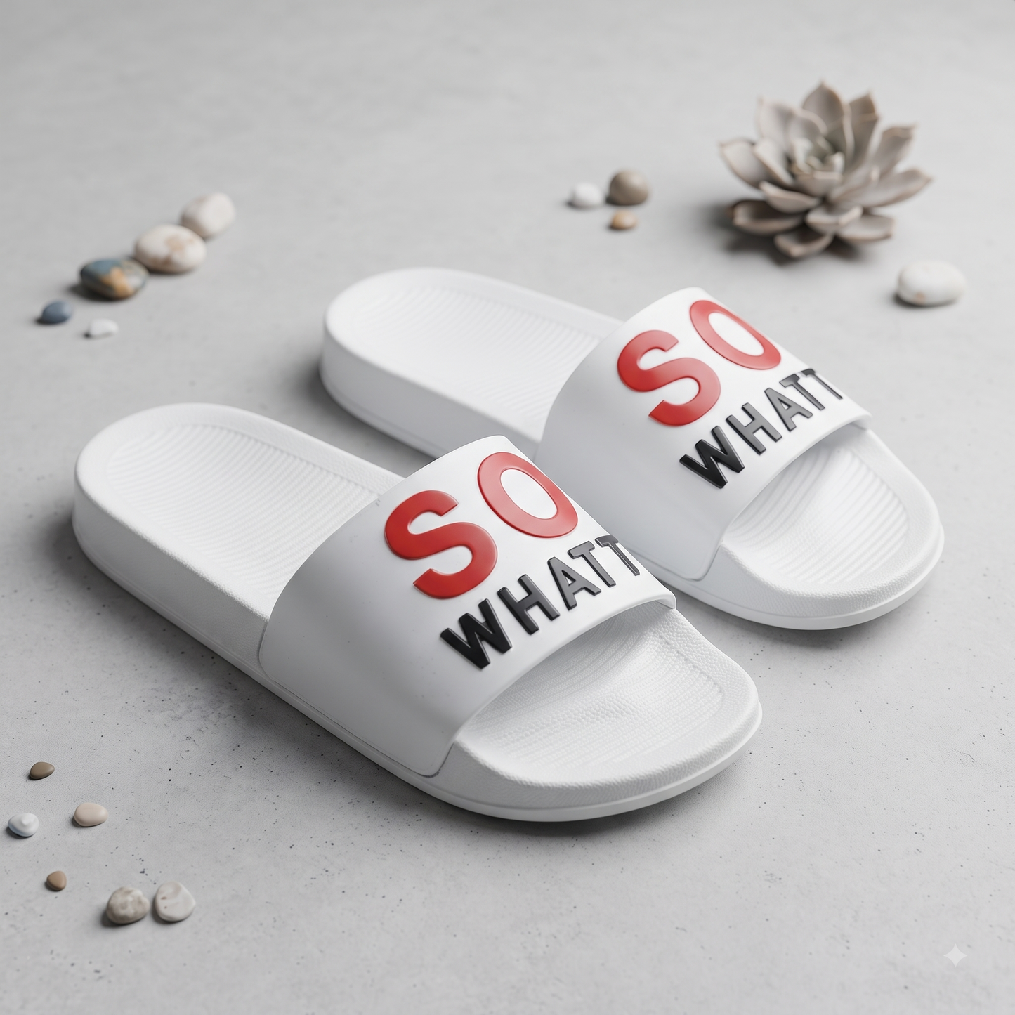 SO WHAT! Premium White Casual Slippers – Stylish & Comfortable Everyday Slides