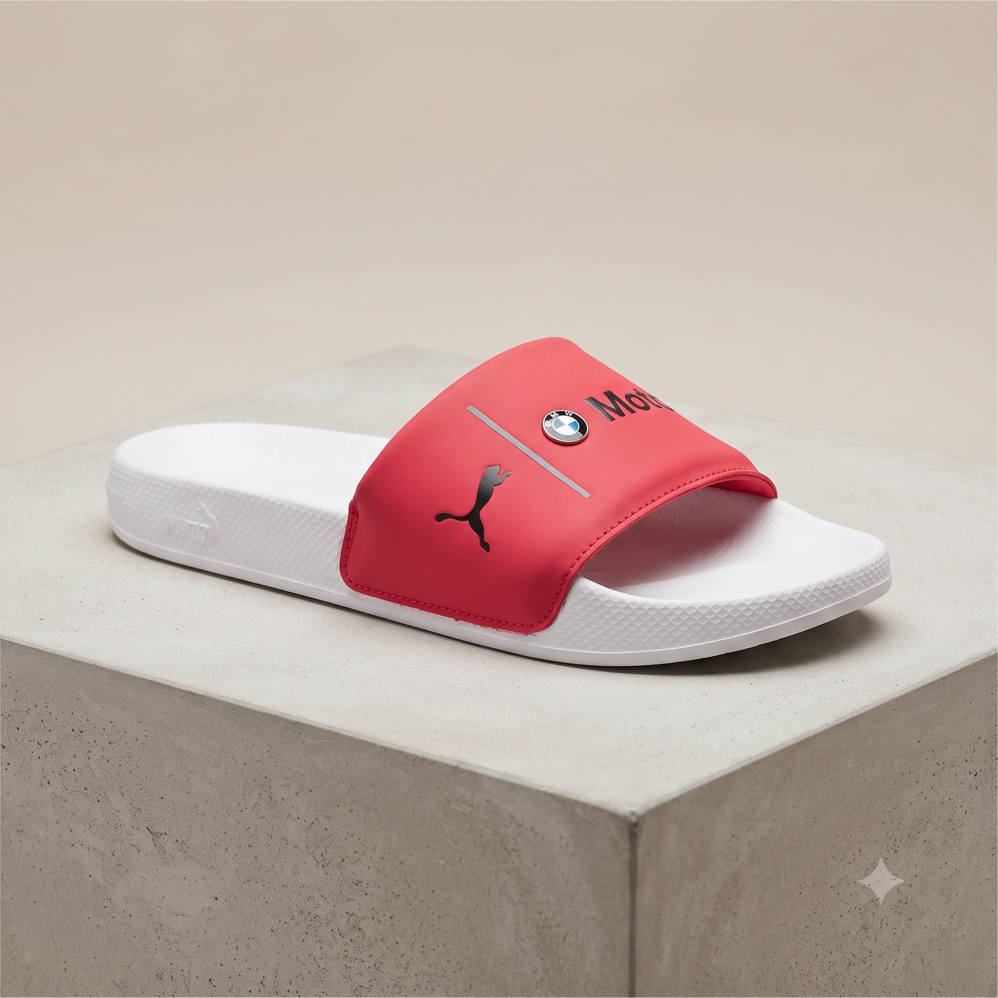 Men's Casual Sporty Slide Sandals – Red & White Comfort Slippers with Bold Contrast Branding