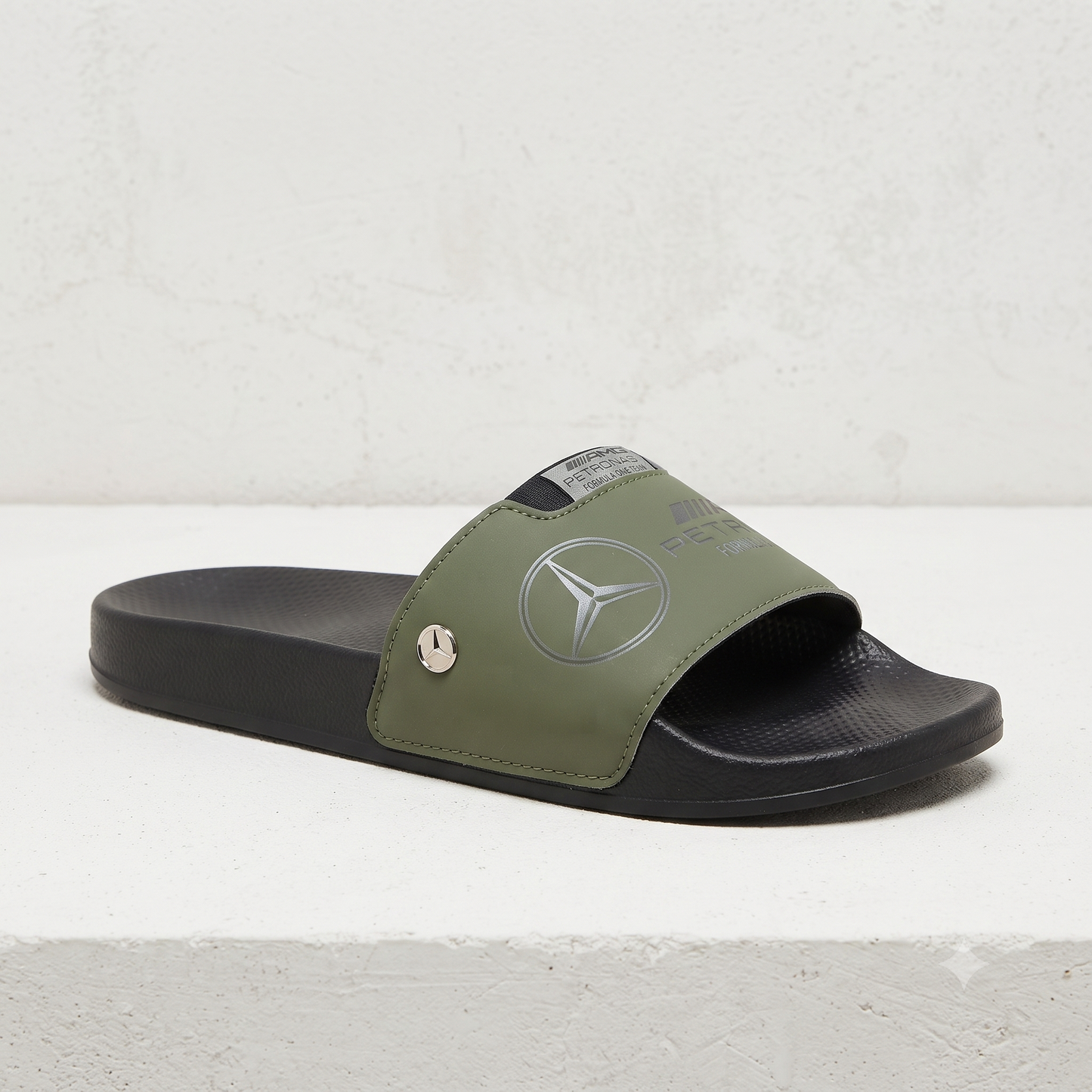 Mercedes-AMG Petronas F1 Team Motorsport Men's Comfort Slides / Slippers (Olive Green & Black)