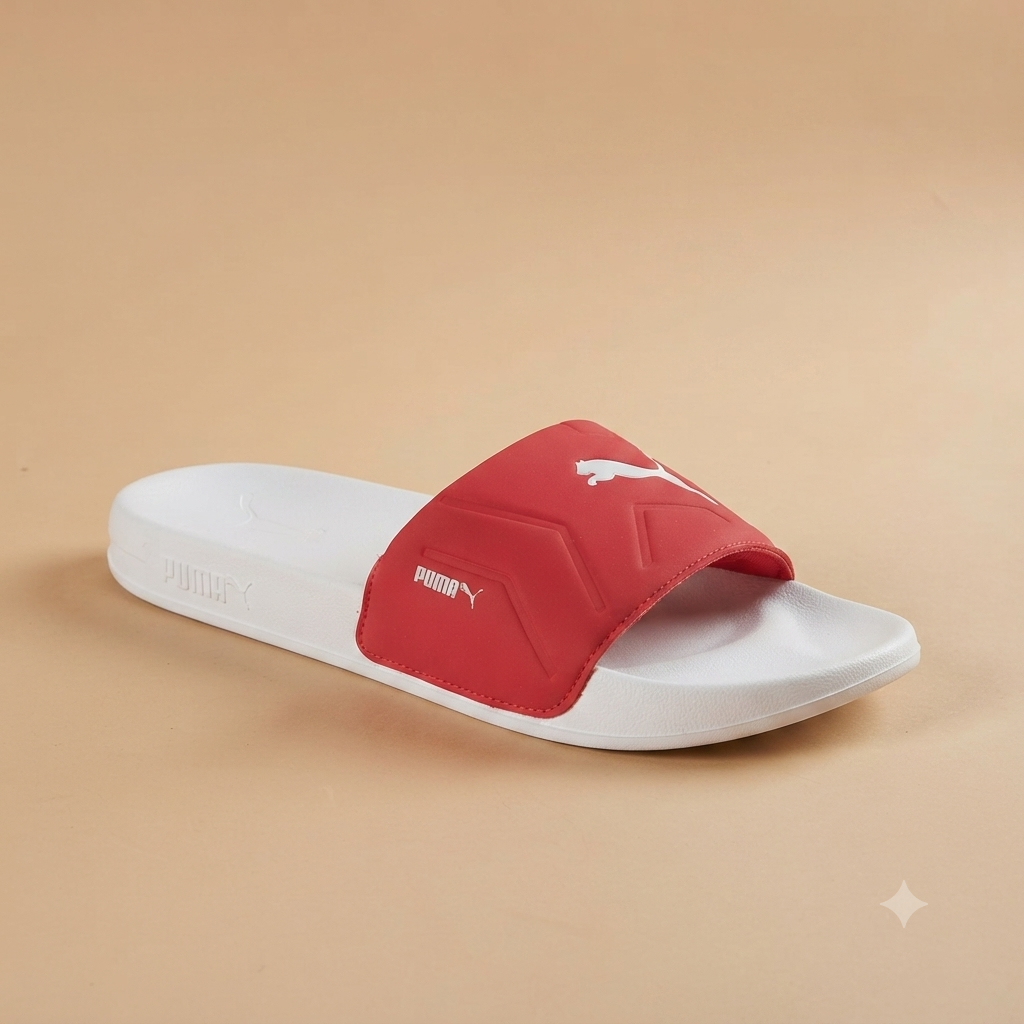 Premium Sport Slide Sandals – White & Bold Red Unisex Comfort Slippers