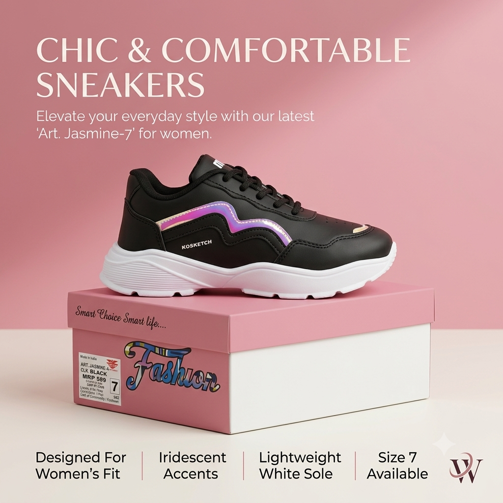 Trendy Women’s Casual Lace-Up Sneakers - Black & Holographic Accent