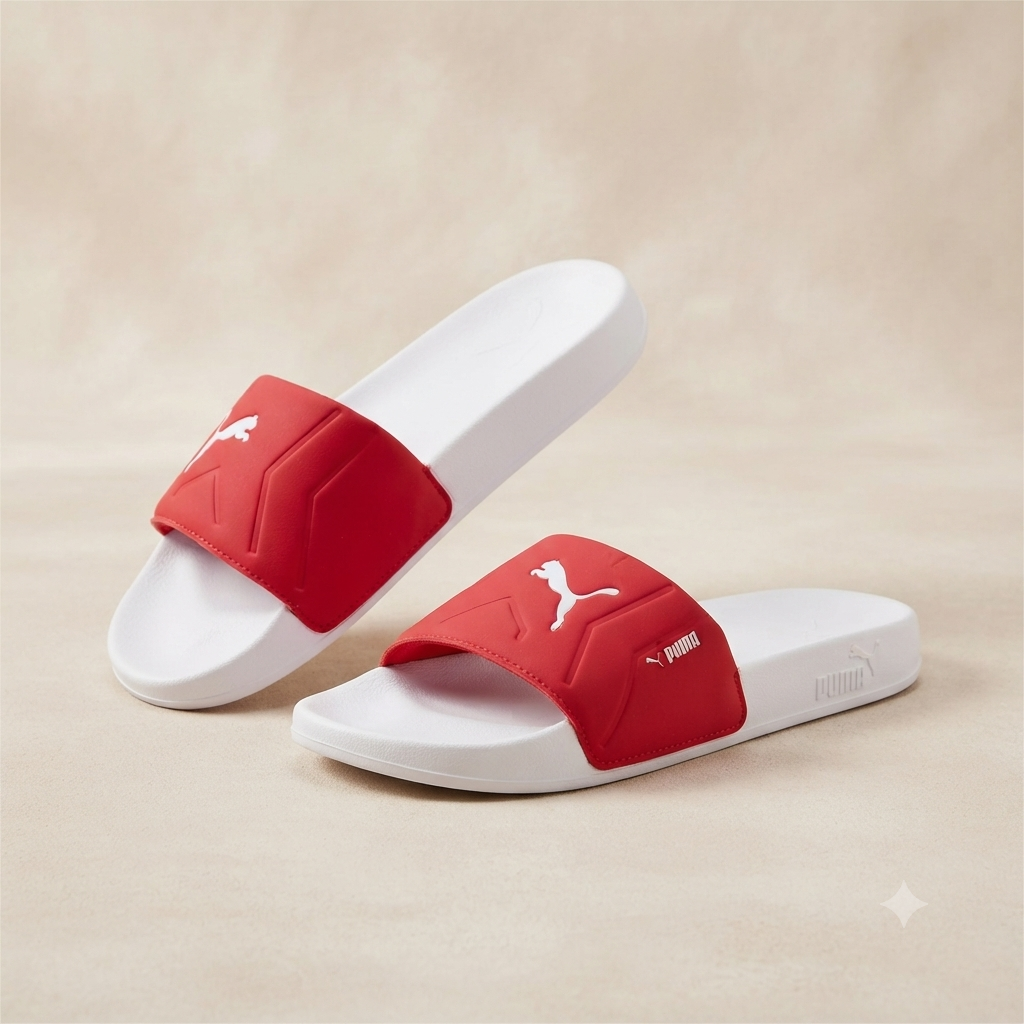 Premium Sport Slide Sandals – White & Bold Red Unisex Comfort Slippers