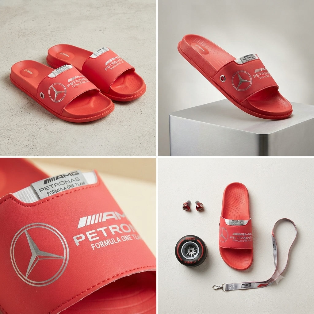Premium Red Motorsport Formula One Style Men’s Sliders | Cushioned Casual Slip-On Sandals