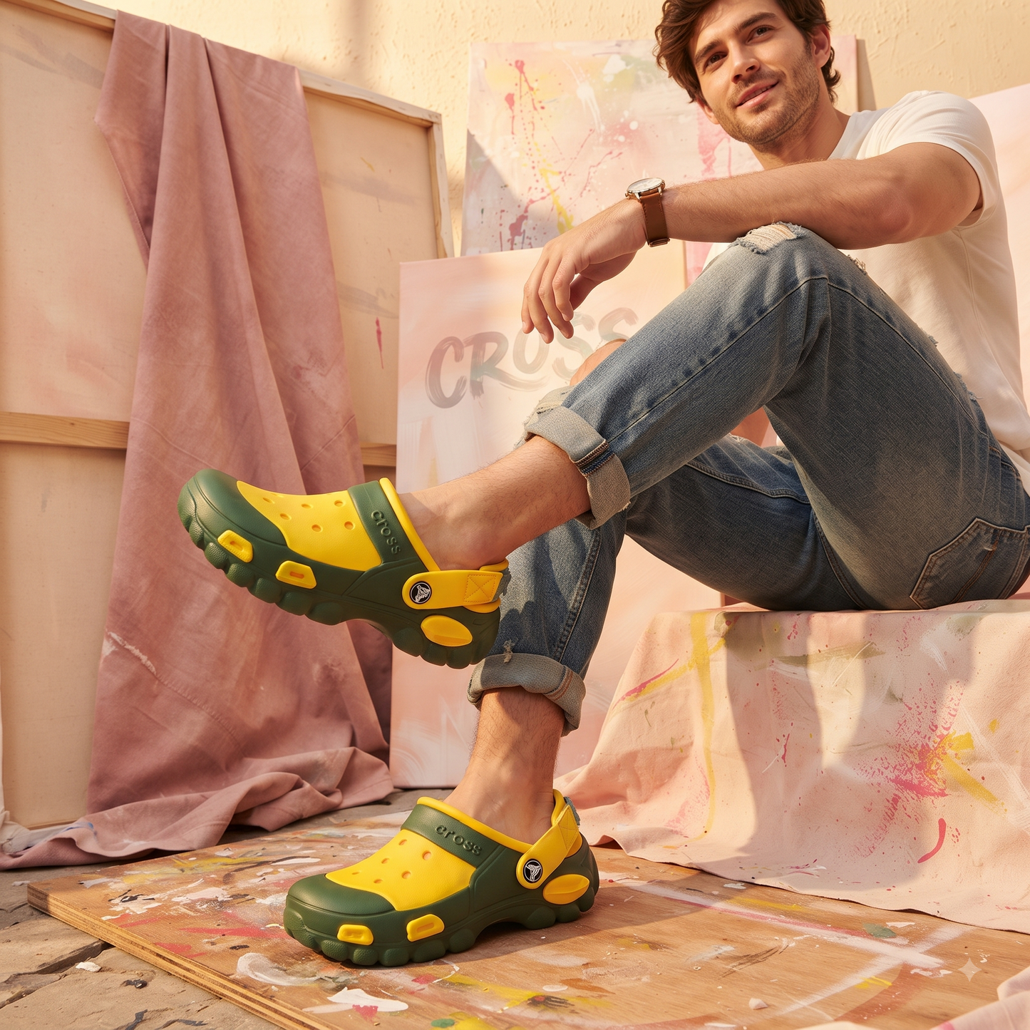 Modern Sculpted Designer Clogs with Patterned Strap – Off-White For Men and Women