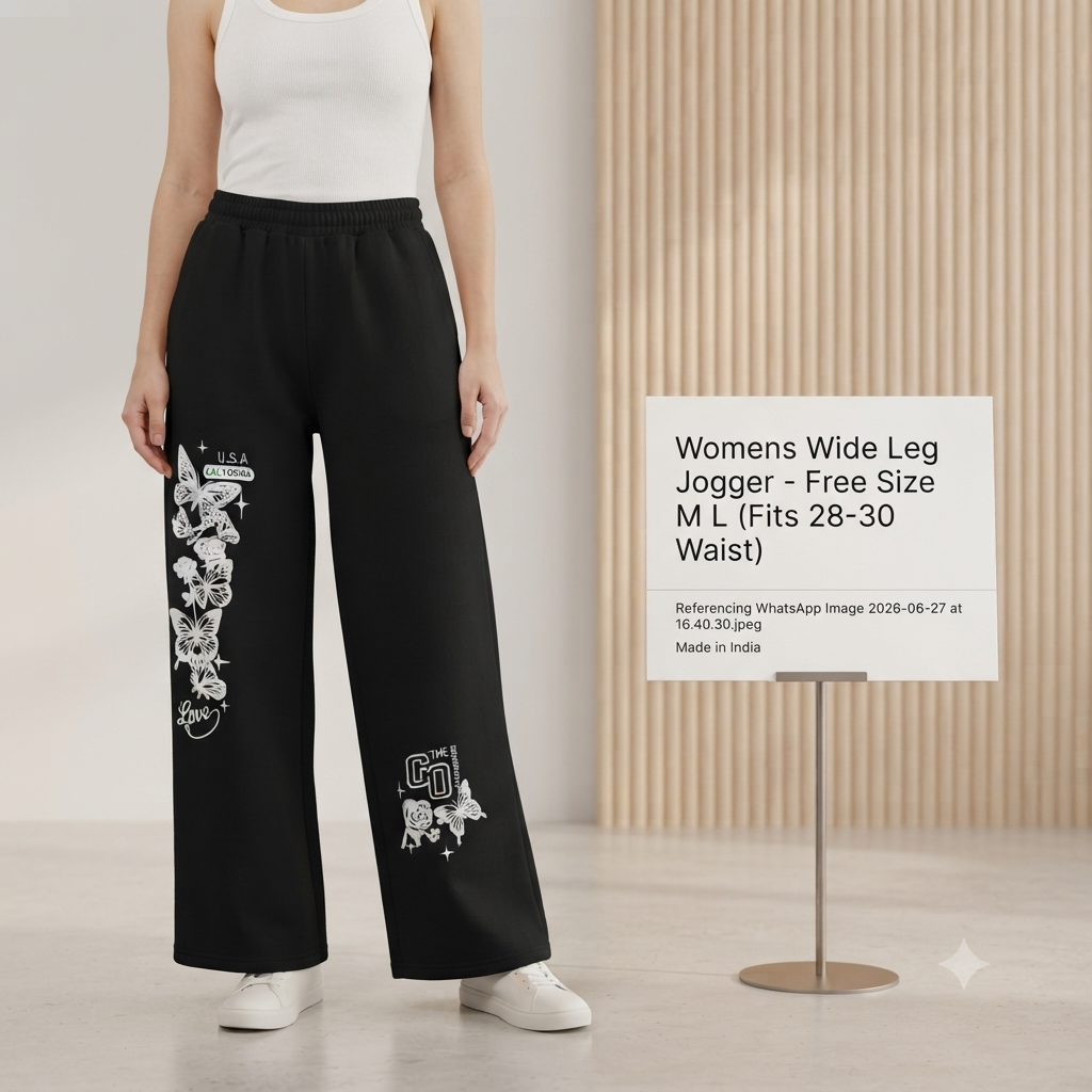Women’s Black Loose Fit Graphic Printed Sweatpants | Stylish Elastic Waist Trousers