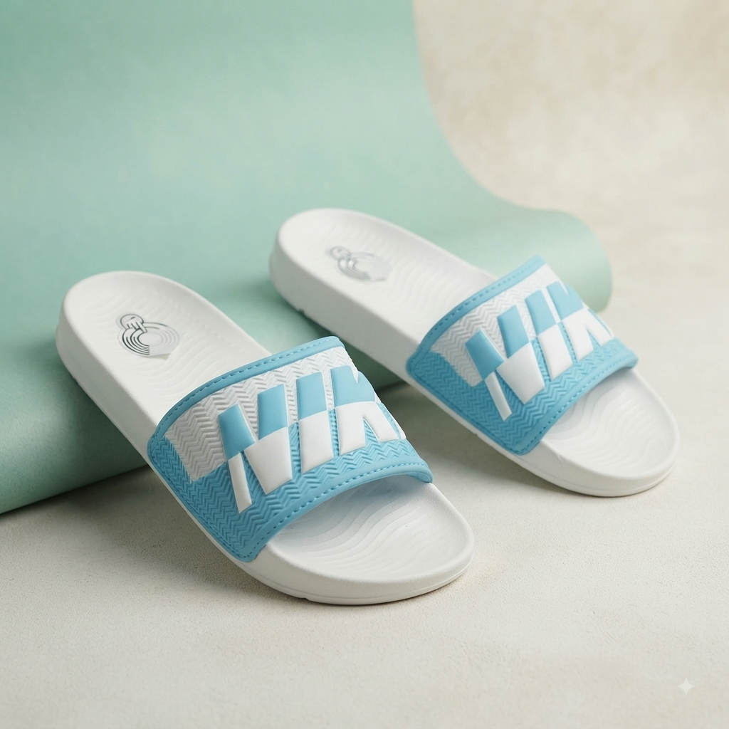 Men’s Premium Blue & White Casual Slides | Stylish Comfort Slip-On Sandals