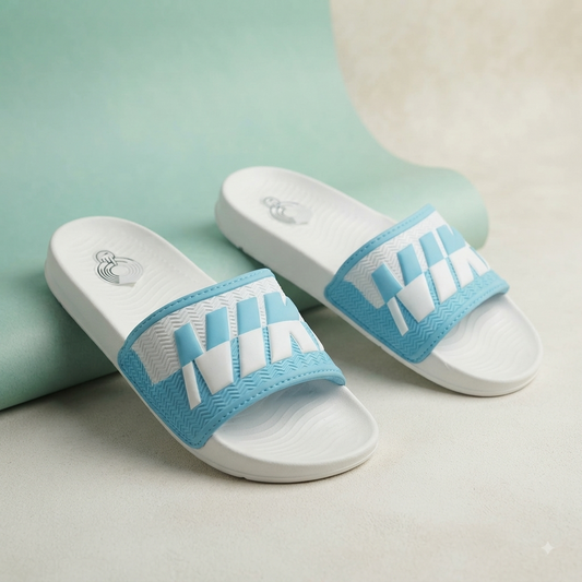 Men’s Premium Blue & White Casual Slides | Stylish Comfort Slip-On Sandals