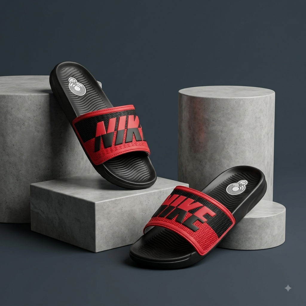 Men’s Black & Red Stylish Sliders | Comfortable Casual Slip-On Slippers for Everyday Wear