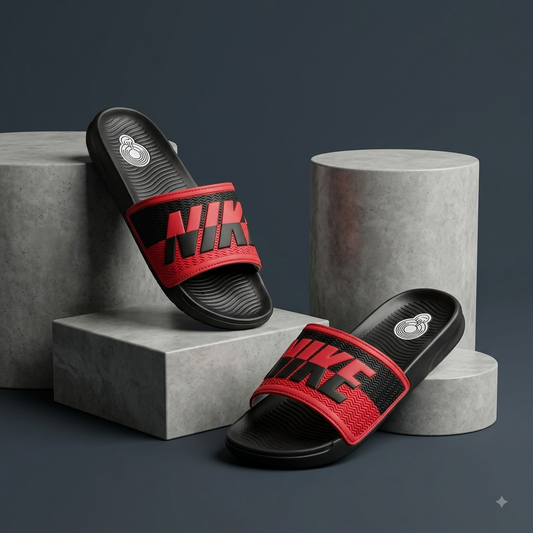 Men’s Black & Red Stylish Sliders | Comfortable Casual Slip-On Slippers for Everyday Wear