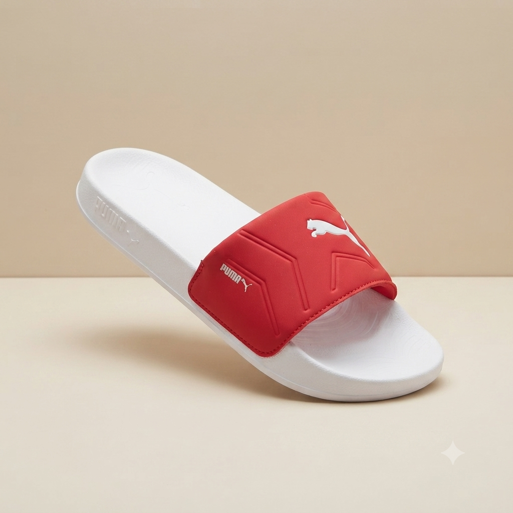 Premium Sport Slide Sandals – White & Bold Red Unisex Comfort Slippers