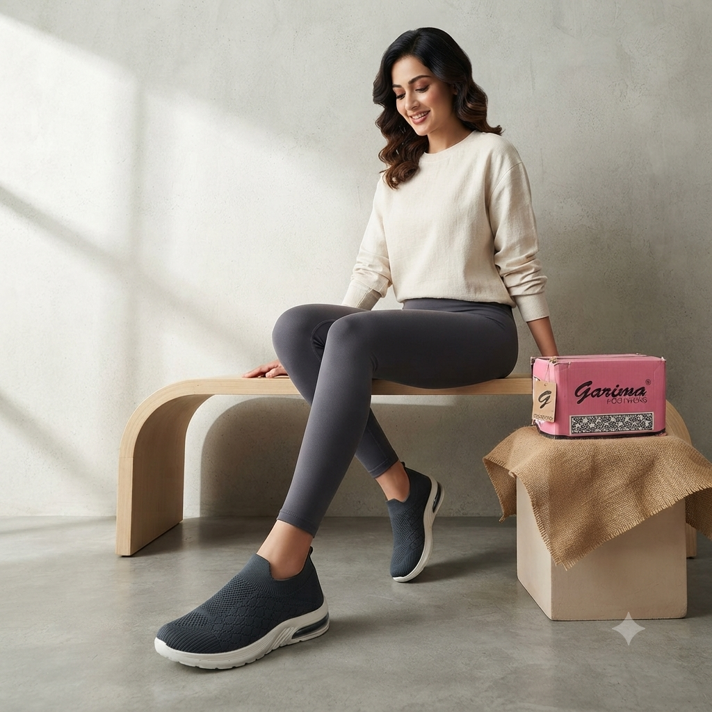 Garima A5 Women's Dark Grey Slip-On Knit Casual Sneakers