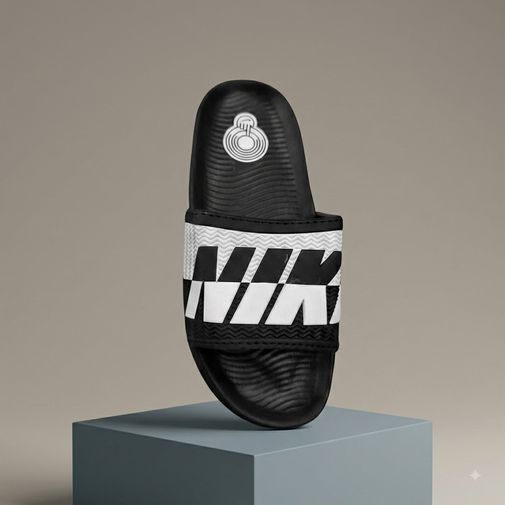 Men’s Black & White Bold Graphic Comfort Sliders – Stylish Casual Slip-On Sandals