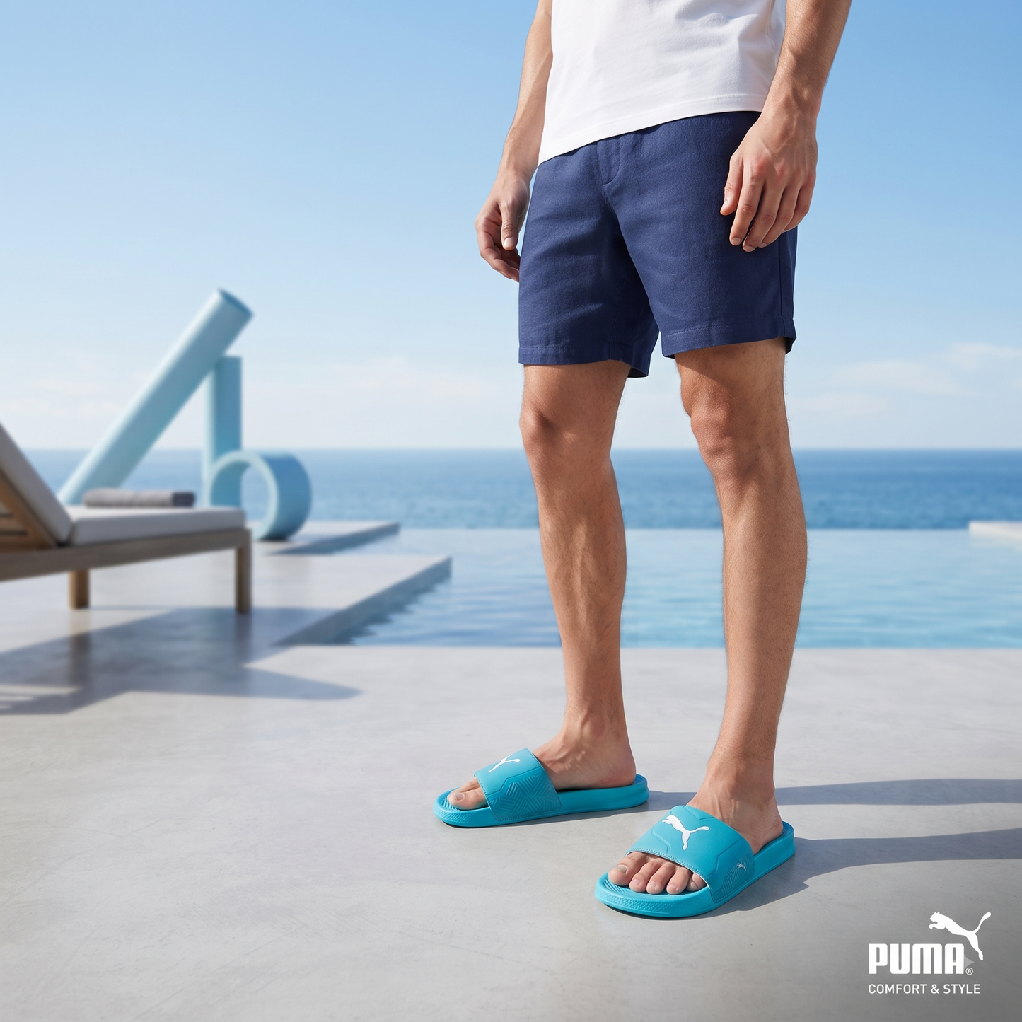 Premium Aqua Blue Comfort Slippers for Men | Cushioned Everyday Casual Slides