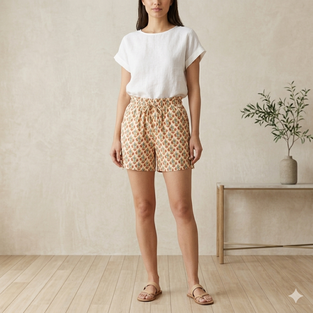Women’s Floral Print Cotton Lounge Shorts with Side-Tie Detailing