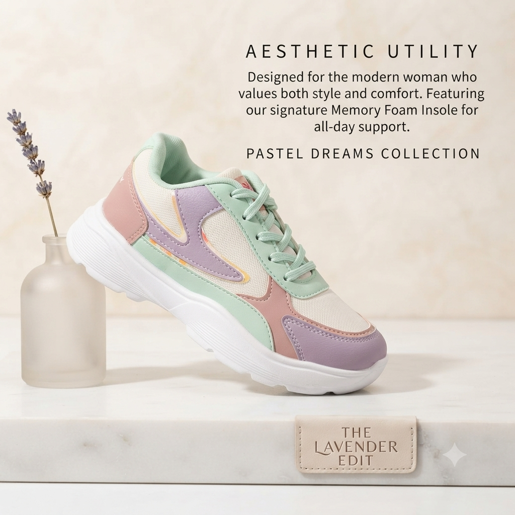 Pastel Dreams: Lightweight Women’s Memory Foam Sports Sneakers