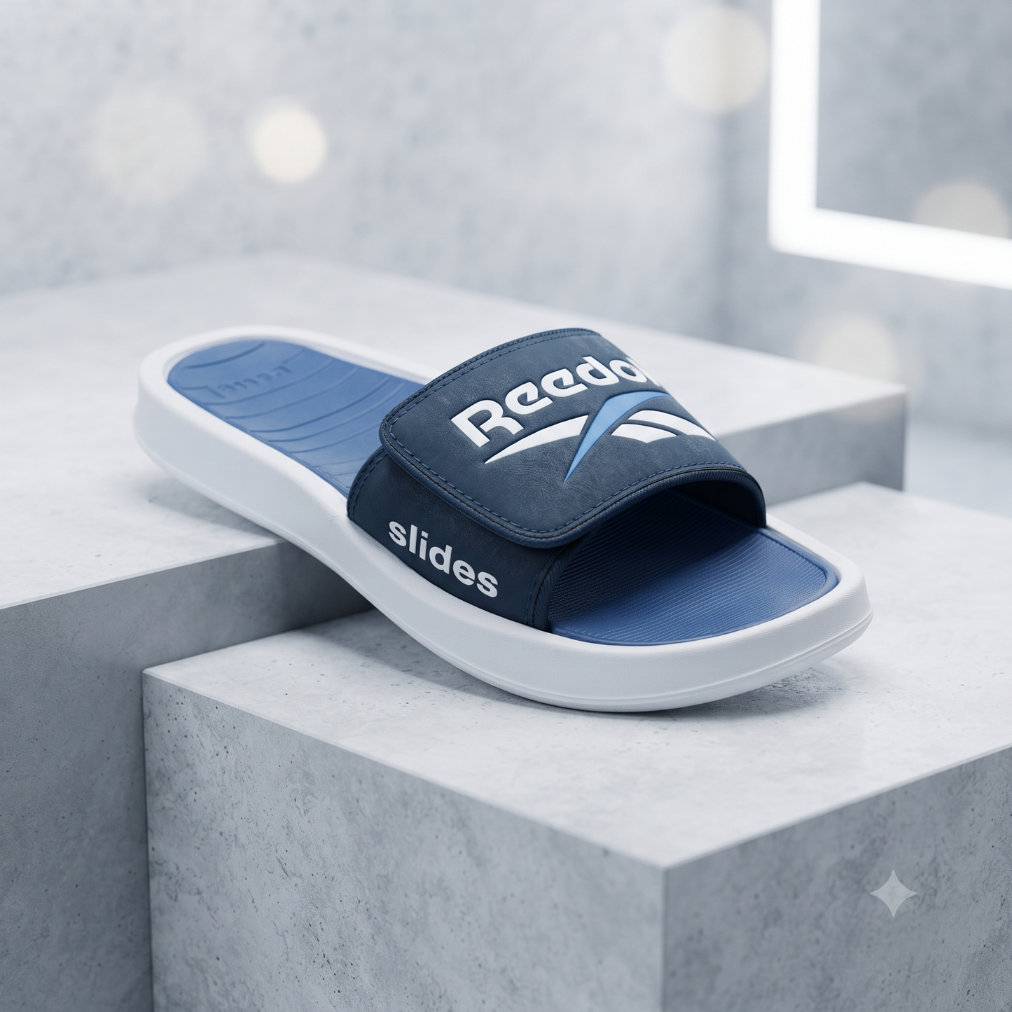 Men’s Premium Sports Slide Sandals – Stylish Blue & White Casual Slippers | Lightweight Comfort Footwear